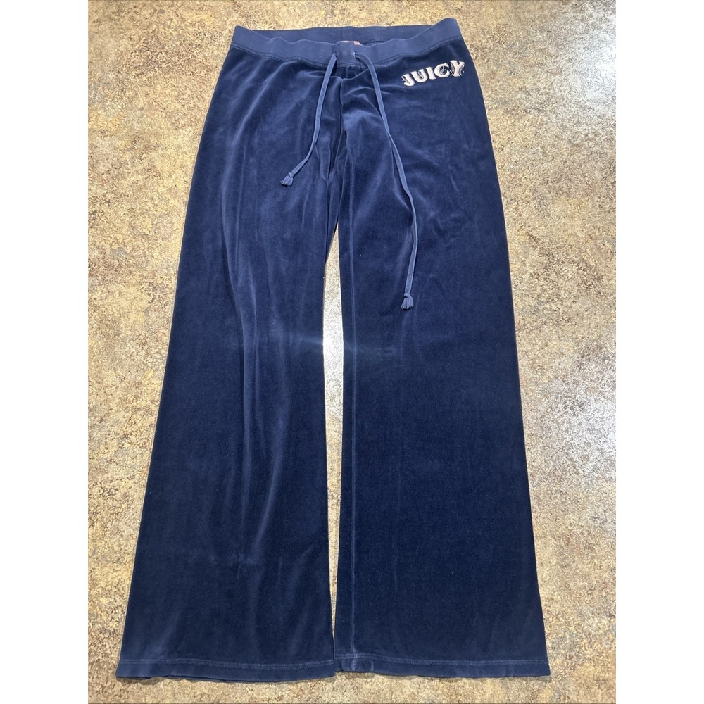 Vintage Y2K Juicy Couture Sweatpants Blue Low Rise Size M Velour Flare